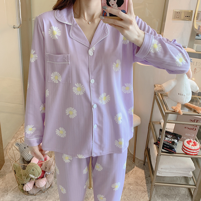 Bộ đồ ngủ pijama dài tay in hoa thời trang Hàn Quốc xinh xắn cho nữ | BigBuy360 - bigbuy360.vn