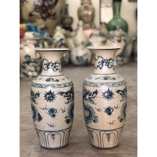 Lọ lộc bình men Rạn trơn Bát Tràng Loại 1 vẽ Rồng vẽ Hoa sen