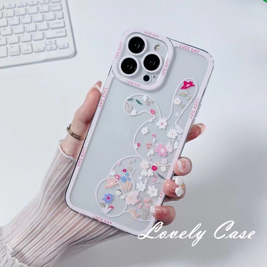 Ốp Điện Thoại Mềm Trong Suốt Họa Tiết Hoa / Gấu / Thỏ Cho IPhone 14 13 12 11 Pro Max X XR Xs Max 8 7 6 6s Plus SE 2020
