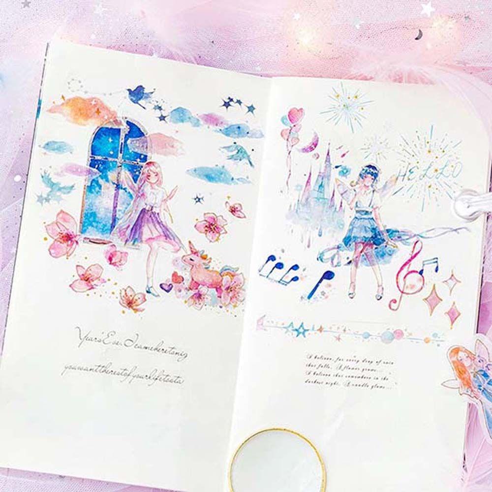 Nhãn Dán Trang Trí Sổ Tay Thủ Công Hình Hành Tinh Phối Lông Vũ Màu Nước Dành Cho Trẻ Em