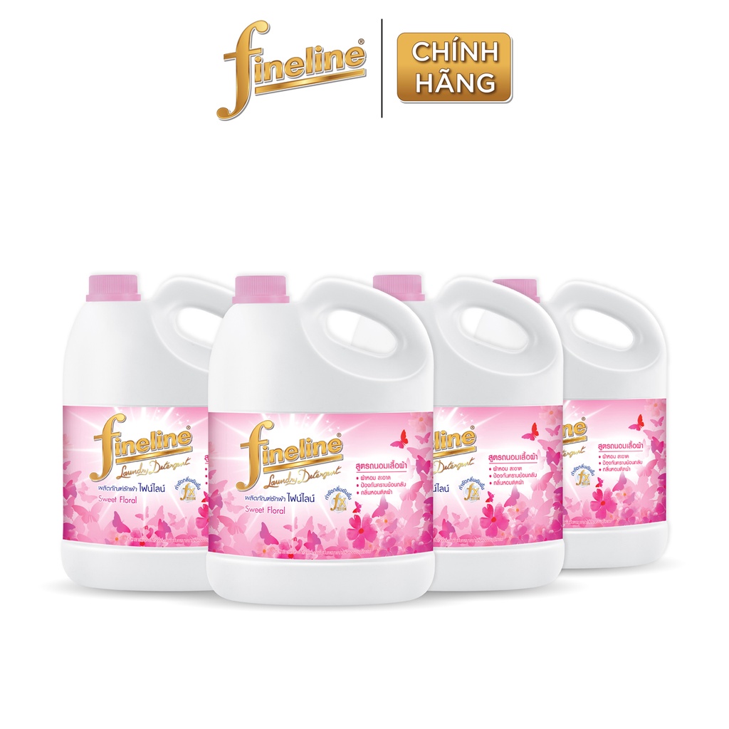 [Deal hời] Combo 4 Nước Giặt Fineline Sweet Floral (Hồng) Can 3000 ml.