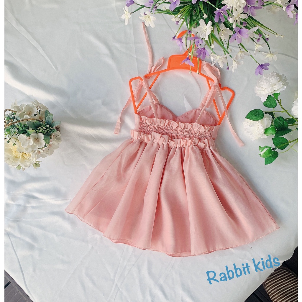 Váy Yếm Tơ Hồng Cho Bé Gái FREESHIP Rabbit Kids - Đầm 2 Dây Trẻ Em 5 - 18kg Hàng Thiết Kế Cao Cấp