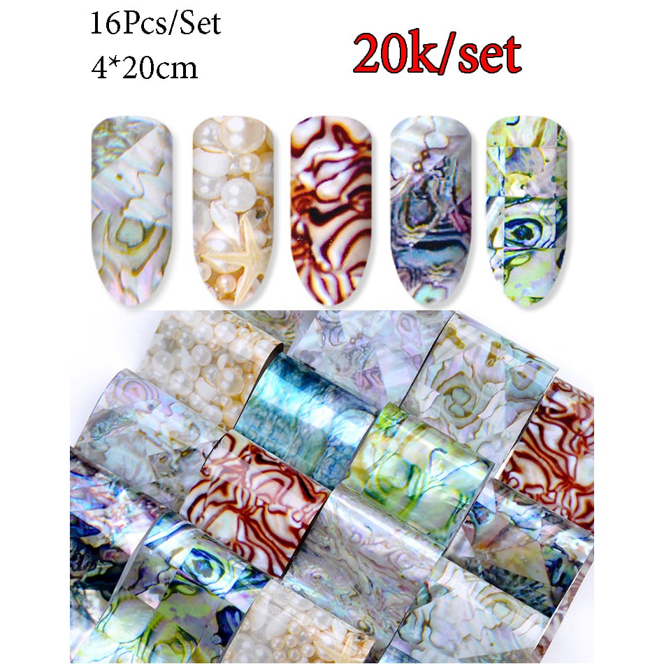 ( Nail giá rẻ ) Set 16 foil vân đá trang trí móng xu hướng Nail 2021