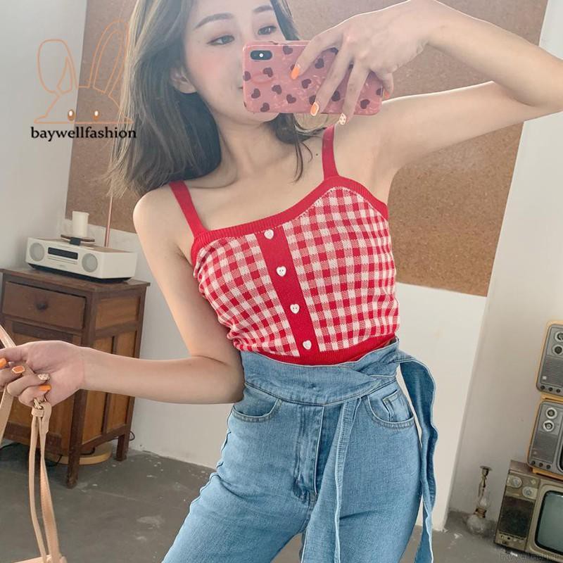 Áo croptop Lửng Hai Dây Họa Tiết Ca Rô Quyến Rũ Dành Cho Nữ | BigBuy360 - bigbuy360.vn