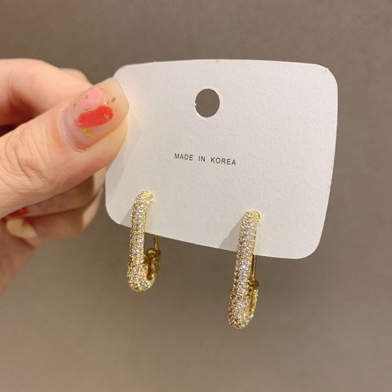 Khuyên tai kim băng hình học đính đá pha lê phong cách punk an toàn cho nữ