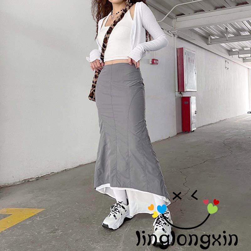 Chân Váy Xòe Dài Phong Cách Harajuku Vintage 90s Linglongxi2-Y2K
