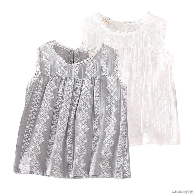 Áo cotton sát nách in hoa mùa hè cho bé gái