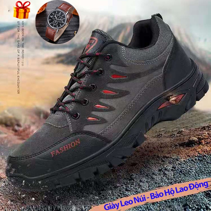 Giày Leo Núi Trekking Nam RD366, Đi Phượt, Giày Thể Thao Nam Bảo Hộ Lao Động Da Lộn Ôm Chân Đế Cao Su Đúc Chống Trơn