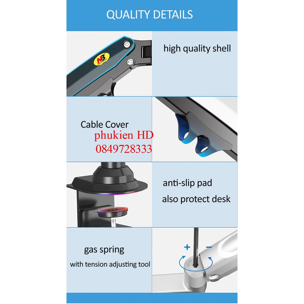 Xếp Màn Trên Dưới Giá Treo 2 Màn Hình NB H180 22-32 Inch Gắn Bàn Xoay 360 Độ