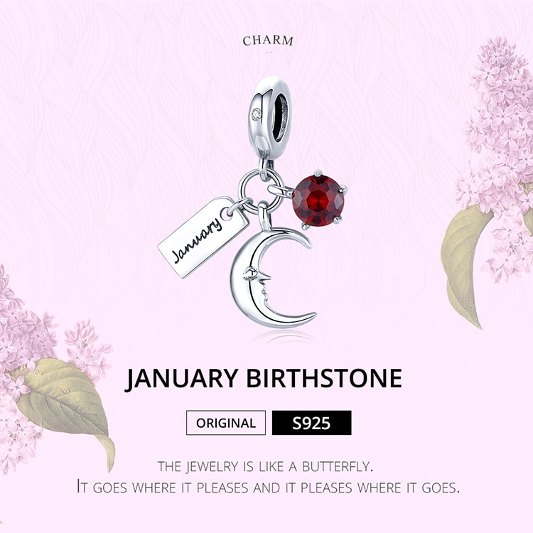 Hạt Xỏ Bamoer Bằng Bạc 925 SCC1719 Mặt Đá Và Chữ January Làm Trang Sức DIY