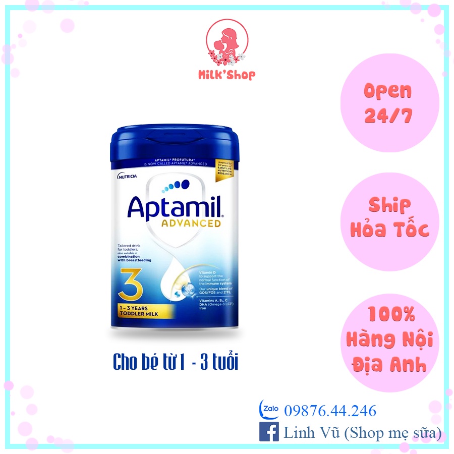 sữa aptamil Anh mẫu mới số 1,2,3 -800g (đủ bill)