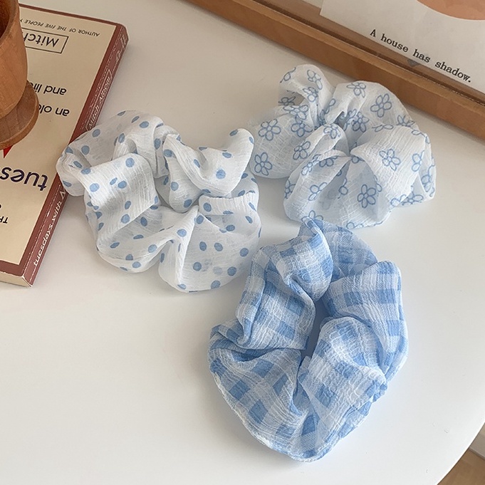 Cột Tóc Scrunchies LIN Họa Tiết Màu Xanh