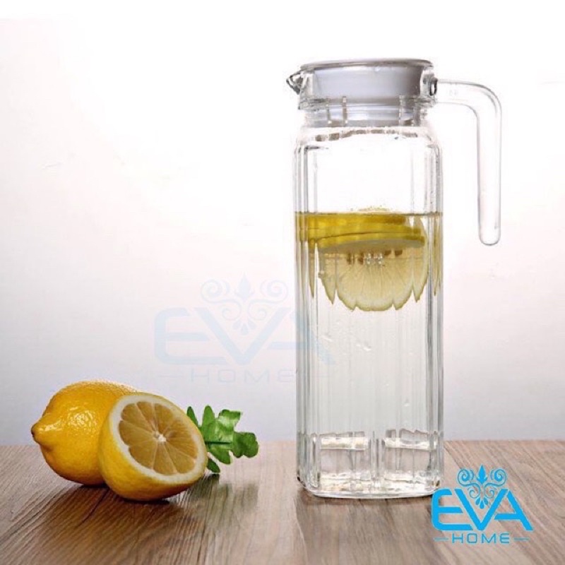Bình Đựng Nước Thuỷ Tinh Miệng Rót Sọc Có Quai Cầm 1000Ml EH1004