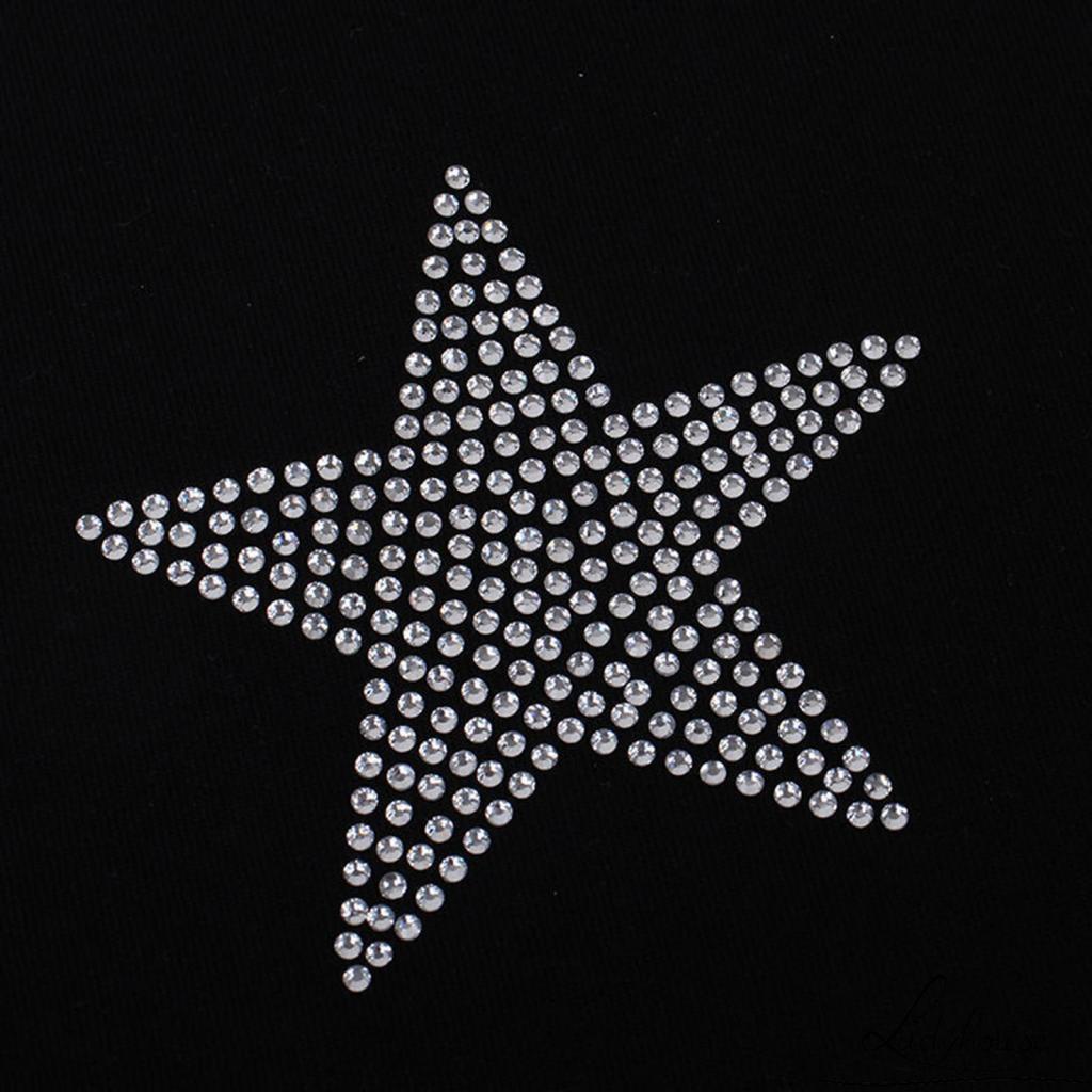 Áo Thun Crop Top Tay Ngắn Màu Đen In Hình Ngôi Sao Đính Đá Phong Cách Đường Phố Mùa Hè Cho Nữ