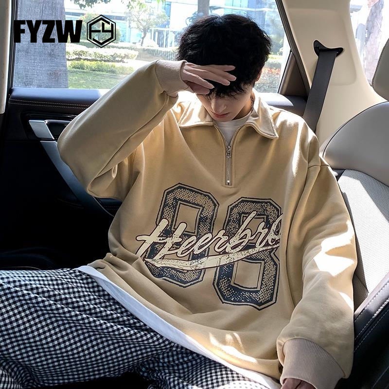 Áo Sweater POLO Dáng Rộng Phối Khóa Kéo Nửa Thân Kiểu Retro Mỹ Thời Trang Mùa Thu Cho Nam