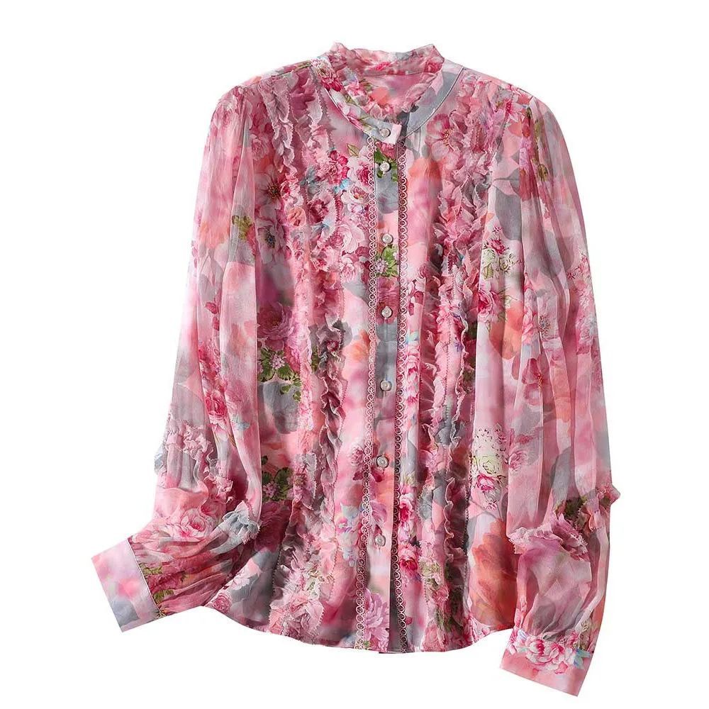 Áo Sơ Mi Hoa Dài Tay Phong Cách Hàn Quốc Sang Trọng