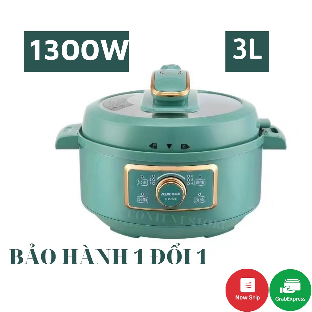 Nồi Áp Suất AUX Dung Tích 3L, Công Suất Lớn 1300W Đa Năng - Nấu Lẩu, Hầm Cháo, Chiên Sào Dùng Cho Cả Nhà