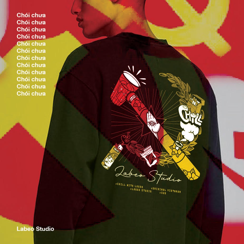 LB17 Áo sweater điếu cày vàng Labeo Áo nỉ dáng rộng dày dặn