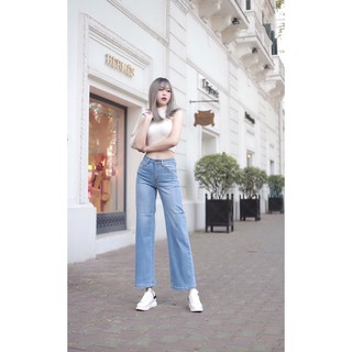 Quần jean ống rộng lai nhỏ 100% cotton mix đồ cực chất phong cách thời trang sang chảnh dành cho phái đẹp