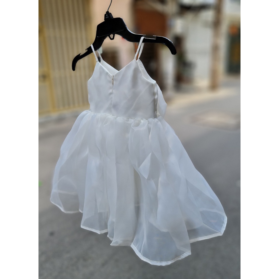 Đầm công chúa màu trắng 2 dây cho bé gái màu, váy công chúa thiết kế GYGY từ 8kg 9kg đến 24kg
