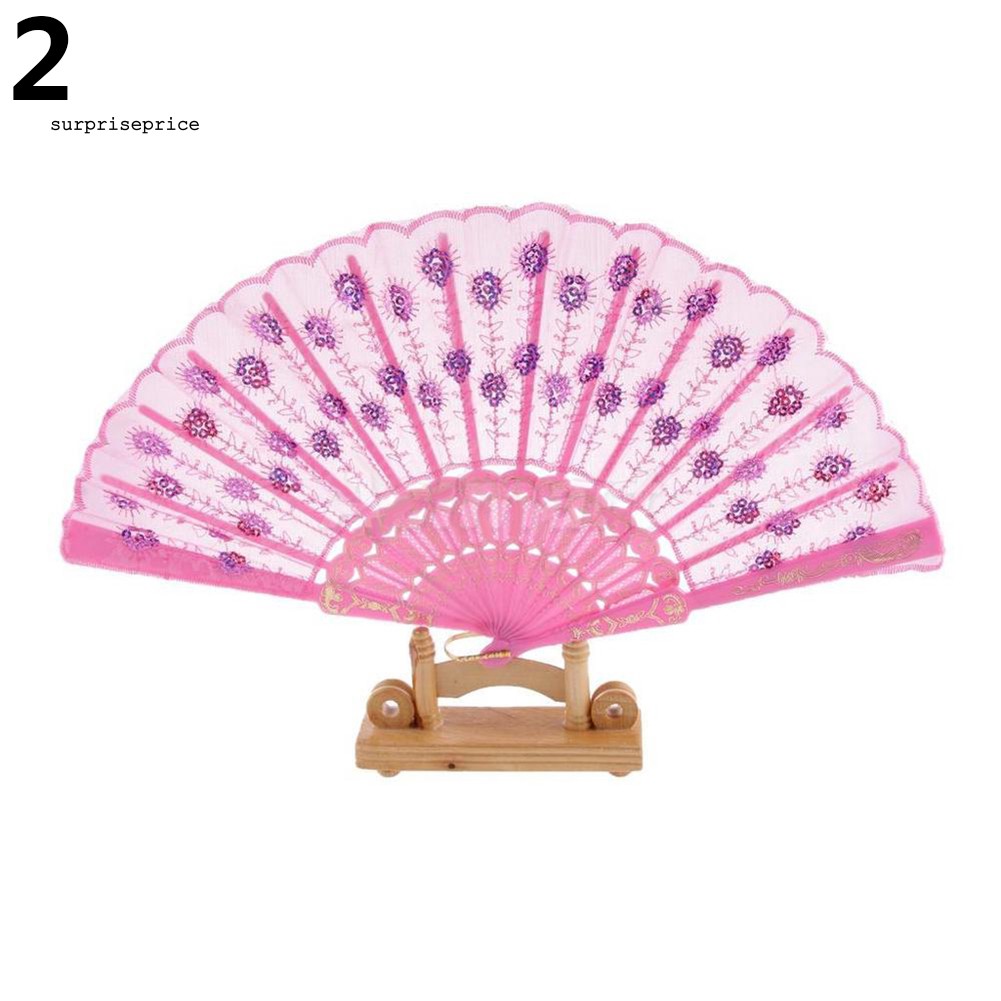 Quạt cầm tay đính kim sa có thể gấp gọn