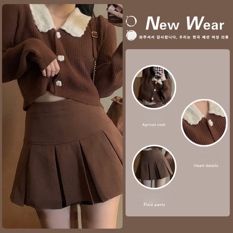 Set áo khoác cardigan và chân váy xếp ly phong cách Nhật Bản (Có bán lẻ)