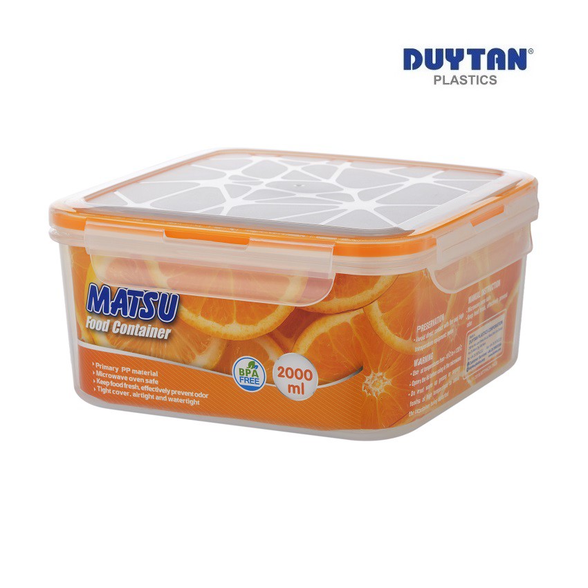 Hộp đựng thực phẩm vuông Duy Tân Matsu 2000ml bằng nhựa cao cấp