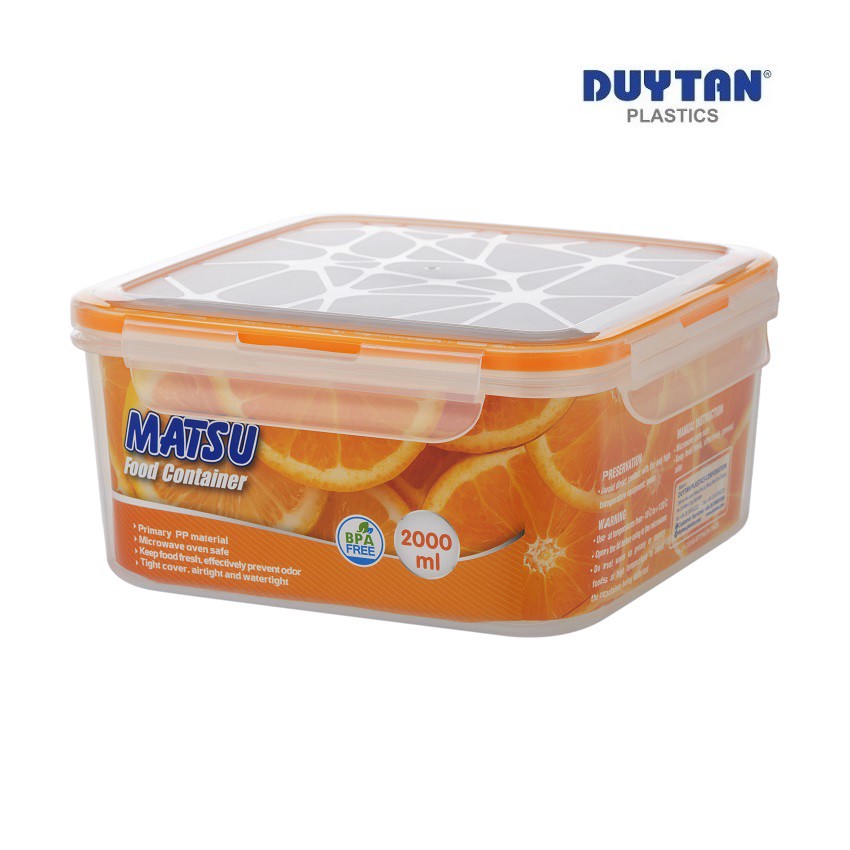 [Mã LIFE2410K giảm 10K đơn 20K] Hộp Nhựa Vuông Đựng Thực Phẩm Duy Tân Matsu dung tích 2000ml (18.8 x 18.8 x 9.3 cm)