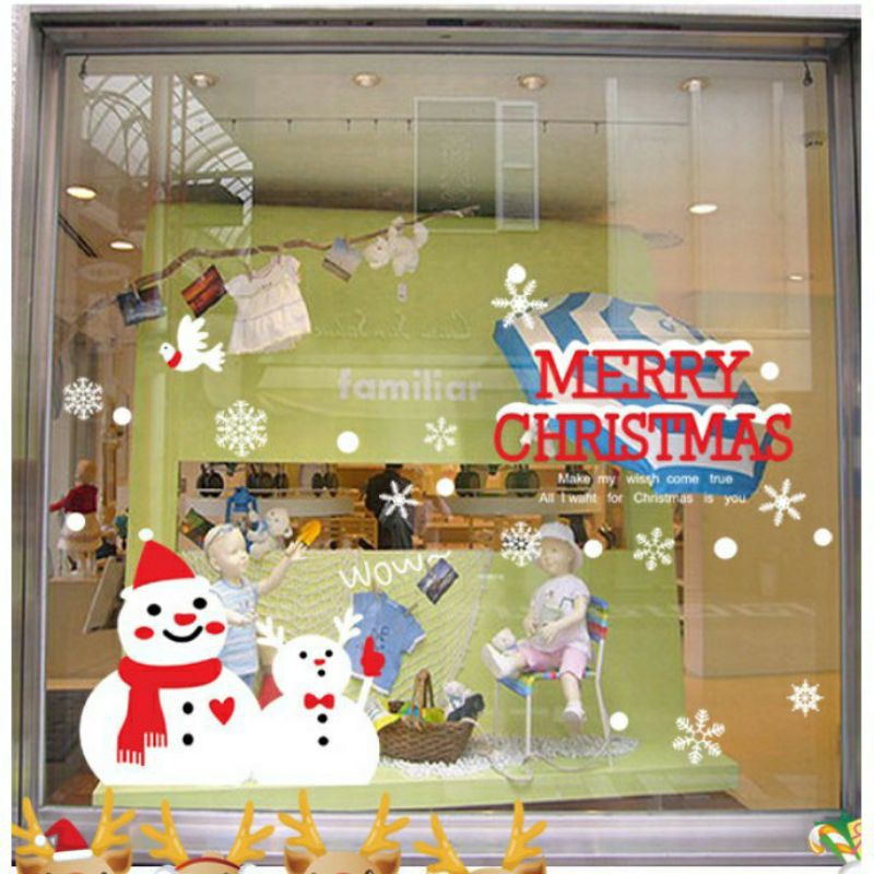 Decal tranh dán Hít tĩnh điện Noel - 2 người tuyết lớn bé chào lễ