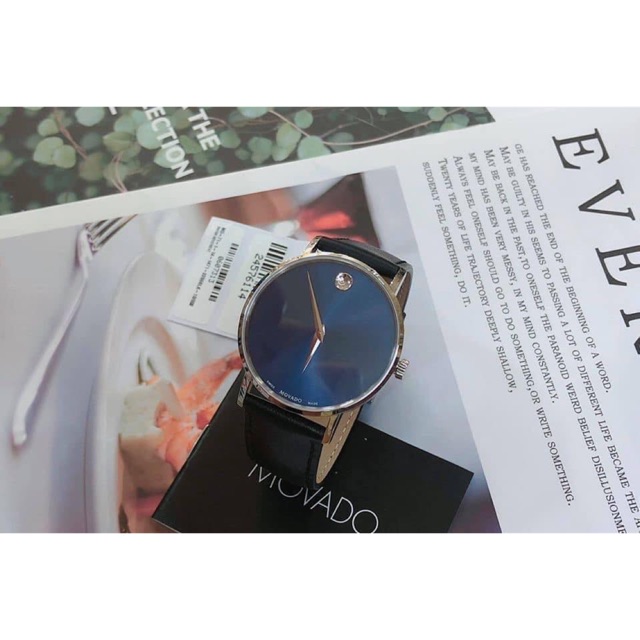 Đồng Hồ Movado Nam 0607313 Museum Blue Dial Black Leather Men’s Watch