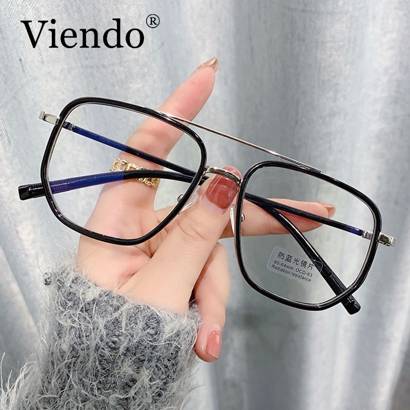 Gọng kính cận nam nữ VIENDO mắt vuông đổi màu chống ánh sáng xanh chống tia uv màu sắc thời trang