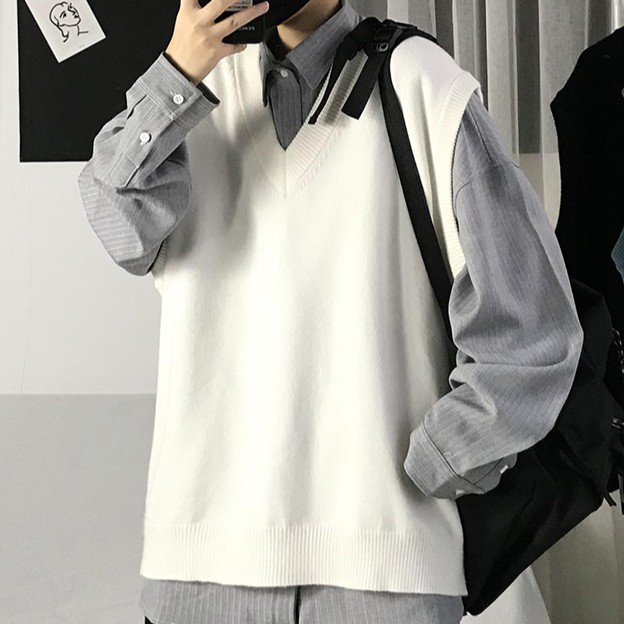 Áo Sweater cổ V không tay thời trang simple Hàn Quốc bigsize unisex áo vest áo len nam hàn quốc cho nam