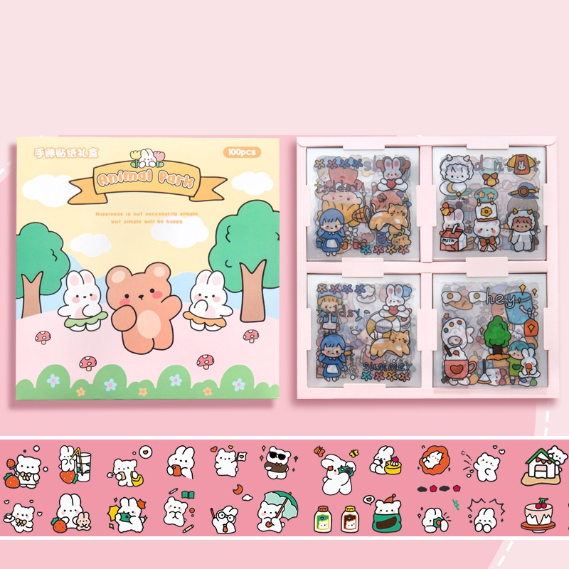 Hộp 100 Tấm (1000 Hình) Sticker Hoạt hình Dễ Thương