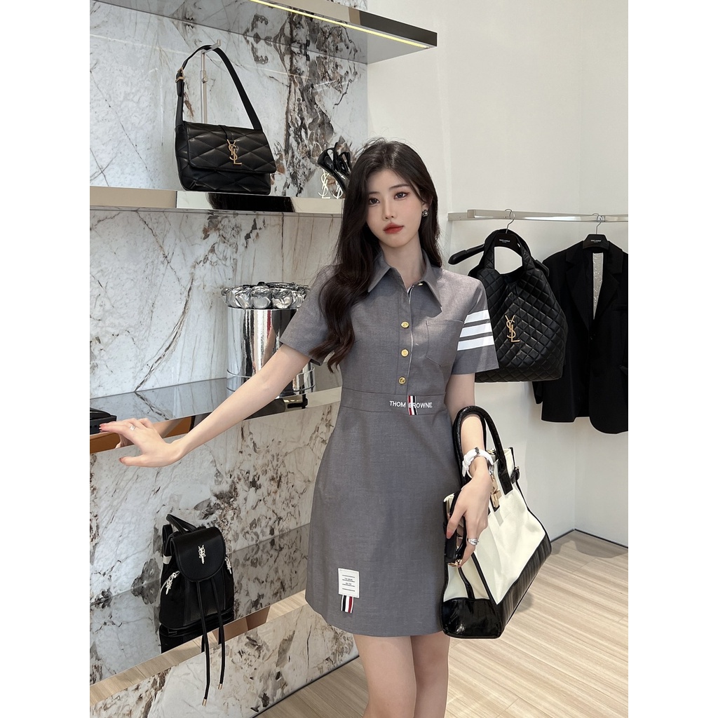 Váy liền thân nữ họa tiết kẻ sọc thời trang cao cấp Thom Browne TB phong cách trẻ trung