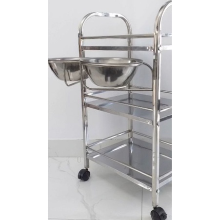 Xe Đẩy inox 3 Tầng Spa Có Bát Nước , Xe Đẩy inox Đựng Dụng Cụ 3 Tầng