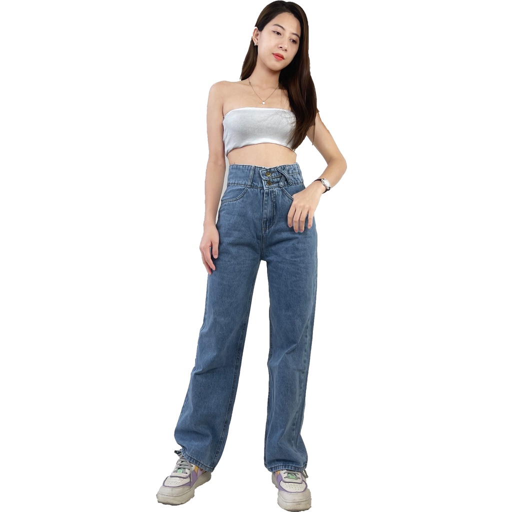 Quần jean nữ dài ống rộng có túi phối trẻ trung 4YOUNG QJ7