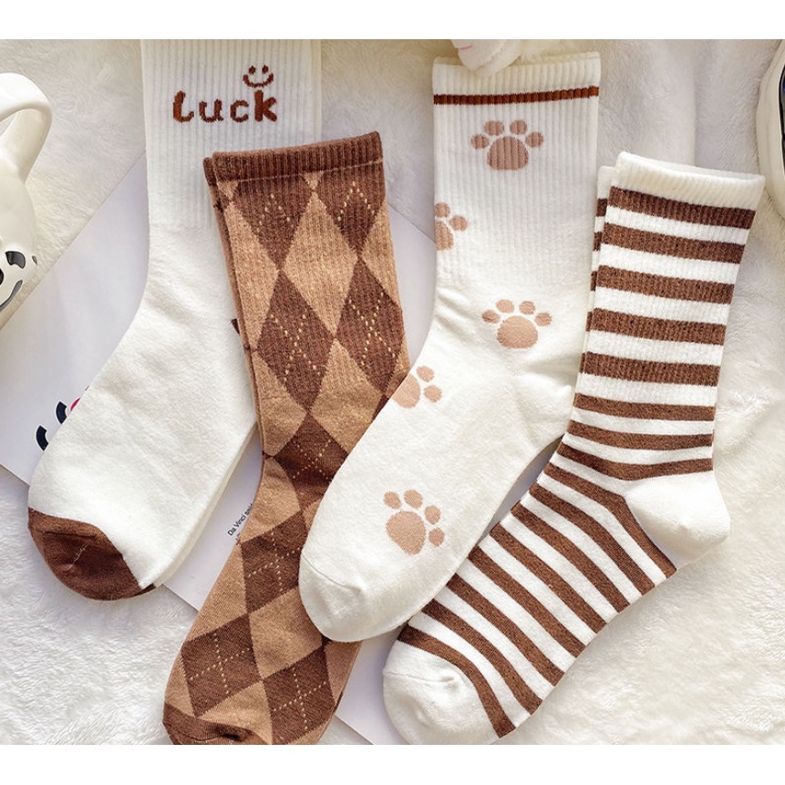 Tất cổ cao vớ tất gấu vintage cổ cao phong cách Hàn Quốc cực xinh OUYOU