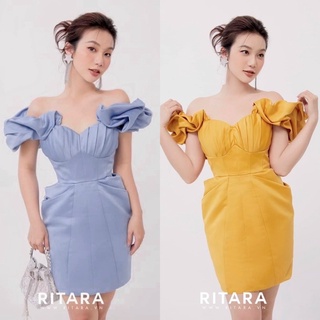 Đầm váy ngắn tafta vàng xanh ôm body xếp ngực hở/bẹt/trễ/rớt vai sang trọng quyến rũ gợi cảm, thời trang dự tiệc sự kiện