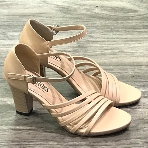 Giày sandal cao gót 7p mũi tròn đế vuông nữ Lunashoes  da si có quai ngang màu đen, kem bảo hành 1 năm