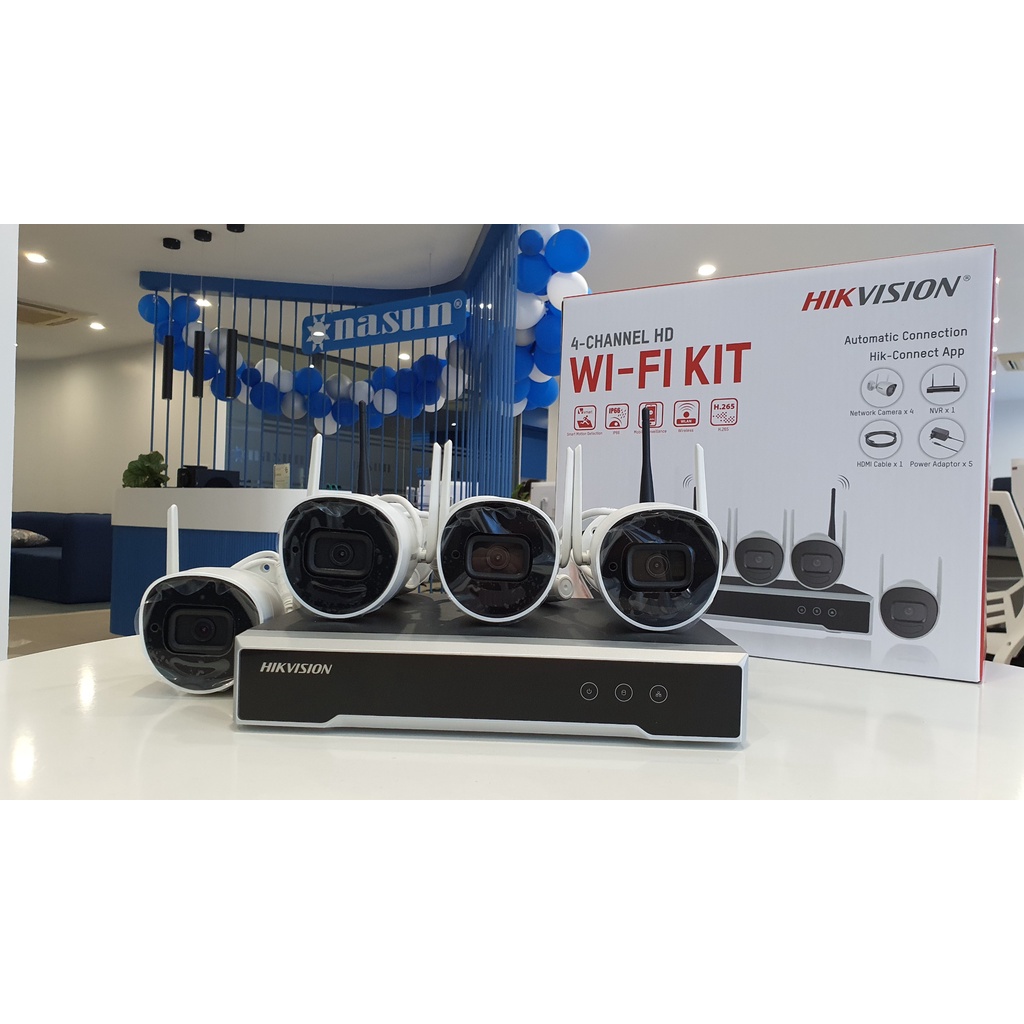 BỘ KIT CAMERA WIFI 2MP THẾ HỆ MỚI TRỌN BỘ (4 CAMERA THÂN TRỤ + 1 Đầu ghi NVR) HIKVISION NK42W0H