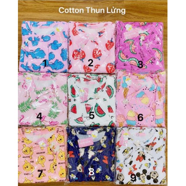 Đồ Bộ Pijama Thun Cotton Tay Ngắn Quần Lửng Họa Tiết Hoạt Hình Dễ Thương Tặng Kèm Túi P2