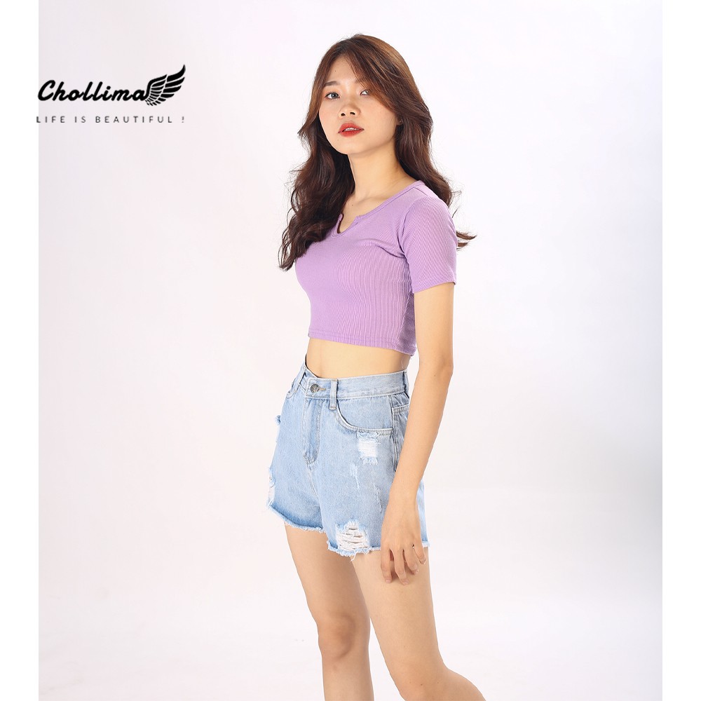 Quần short jeans nữ Chollima tua lai QS010 – quần sọc jeans nữ ulzzang phong cách hàn quốc