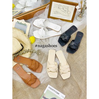 DÉP NAGASHOES MŨI VUÔNG QUAI CHÉO VIỀN CHỈ NAD98