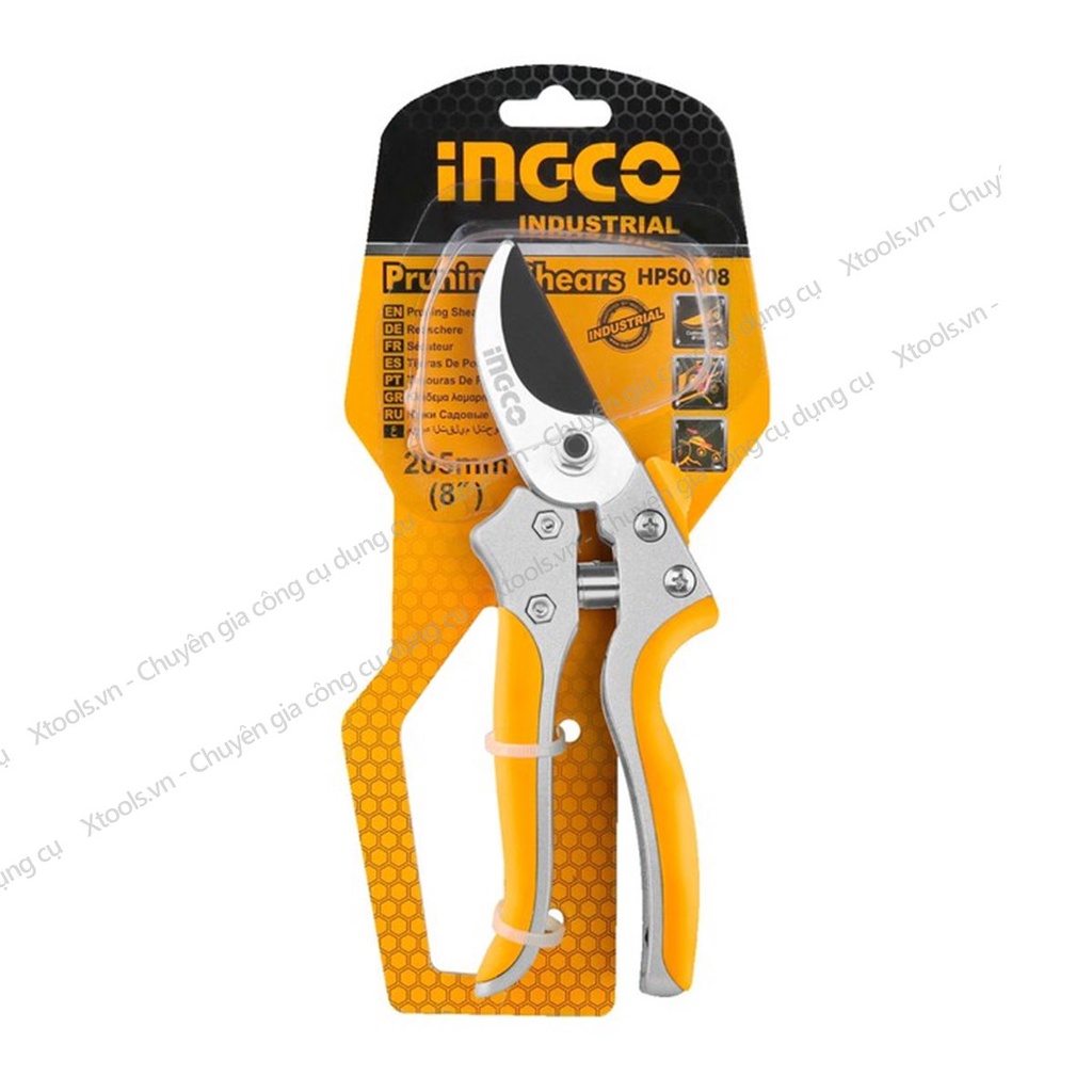 Kéo cắt tỉa cây INGCO HPS0308 8&quot; kéo cắt cành, tỉa cây cảnh, cây ăn trái, tỉa lá chuyên dụng, làm vườn có trợ lực lò xo