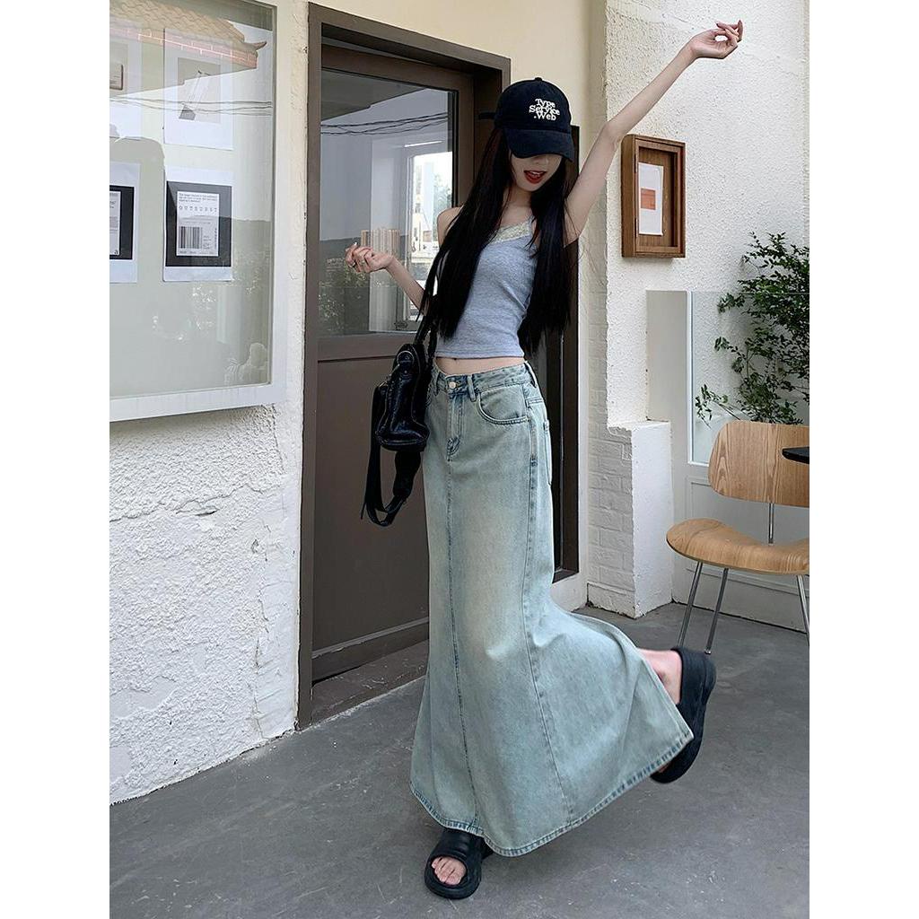 Chân Váy Denim Đuôi Cá Lưng Cao Phong Cách Retro Thời Trang Hè 63918