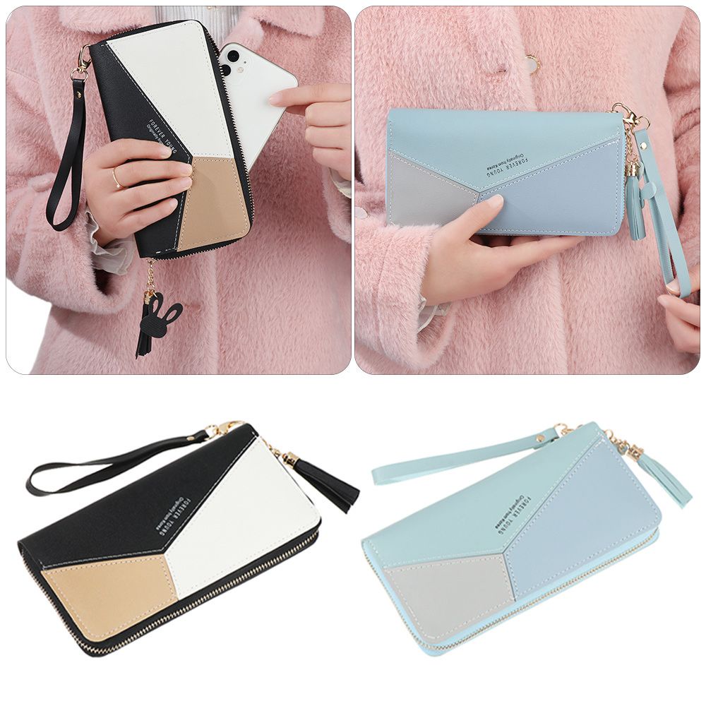 Ví cầm tay dáng dài bằng da PU phối tua rua nhiều màu thời trang sang trọng cho nữ