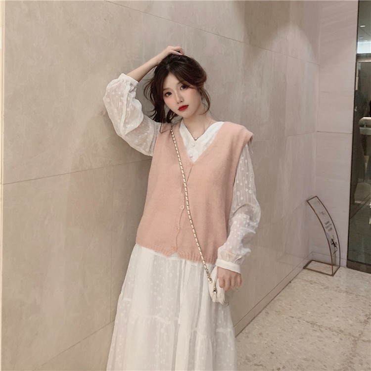 Order_Set váy trắng công chúa+ áo gile