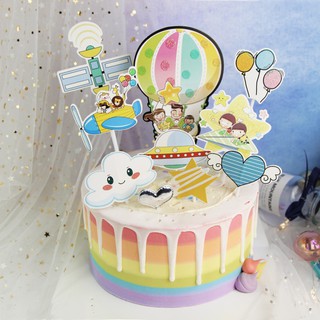 Bộ thẻ trang trí bánh kem hình khinh khí cầu hoạt hình cho bé
