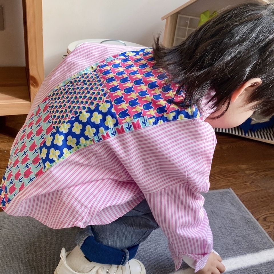 Áo Sơ Mi Tay Dài Kẻ Sọc Màu Hồng Thời Trang Mùa Xuân 2022 Cho Bé Trai