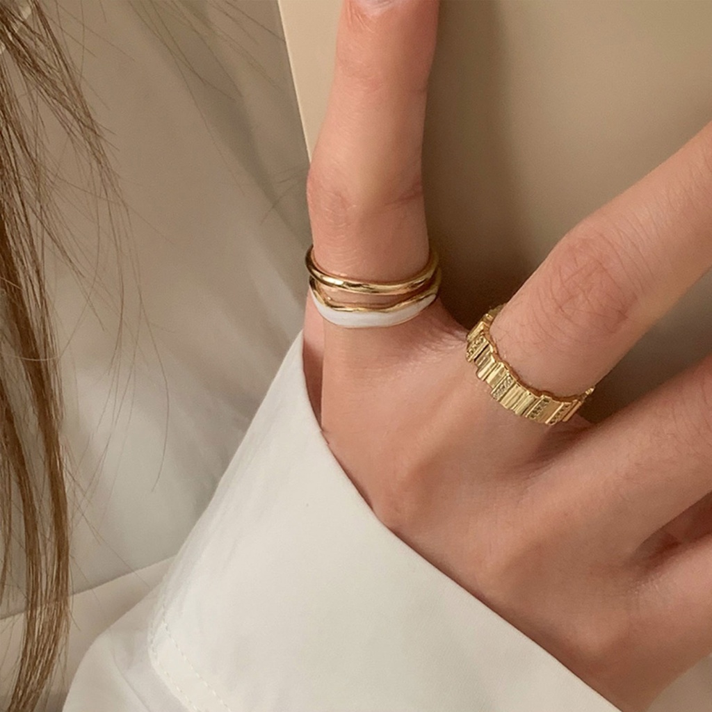 Nhẫn Đeo Tay Kim Loại Hai Lớp Đính Đá Zircon Họa Tiết Vân Đá Zircon Thiết Kế Tinh Tế Sang Trọng Thanh Lịch Có Thể Điều Chỉnh Cho Nữ